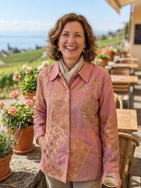 Vintage ✨ Indigo Moon Plus Size 2X Pink & Gold Sequin Patchwork Artsy Jacket ✨